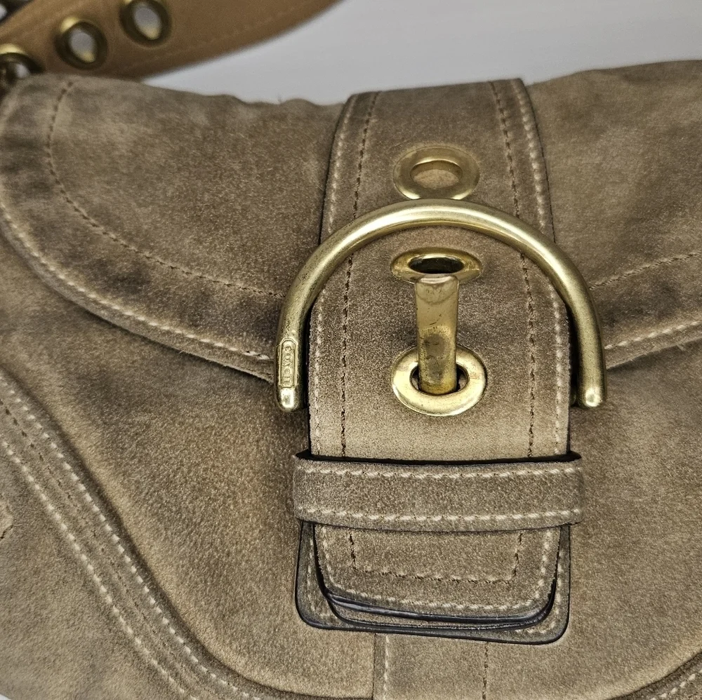 Vintage Coach Y2k Tan Suede Mini Soho Hobo Shoulder Bag #10189